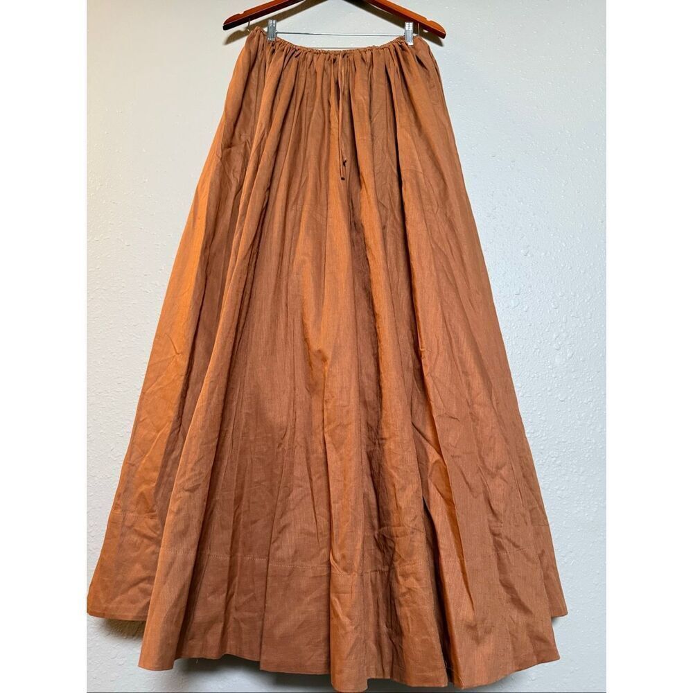 DISSH Brown Linen Cotton Maxi Skirt | Elastic Waist Drawstring | Size 6 - Picture 9 of 13